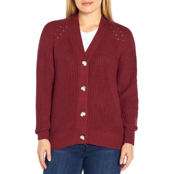 Gap Casual Cardigan Burgundy Button Up  Cardigan Long Sleeve Loose Knit - Picture 4 of 14